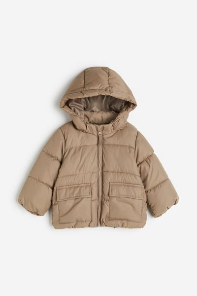 Hooded Puffer Jacket - Black/houndstooth-patterned - Kids | H&M US | H&M (US + CA)