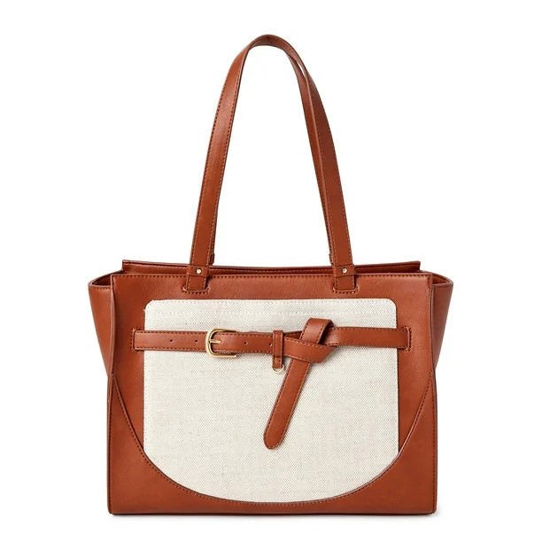 Time and Tru Women's Kara Contemporary Satchel Tote Handbag, Cognac - Walmart.com | Walmart (US)