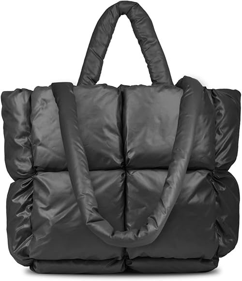 Puffer Tote Bag for Women Quilted Puffy Handbag Light Winter Down Cotton Padded Shoulder Bag Down Pa | Amazon (US)