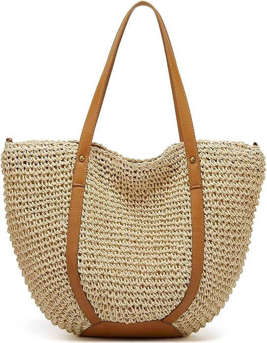 Straw Bags for Women Summer Beach Woven Tote Hobo Handbag Casual Straw Shoulder Bags for Travel V... | Amazon (US)