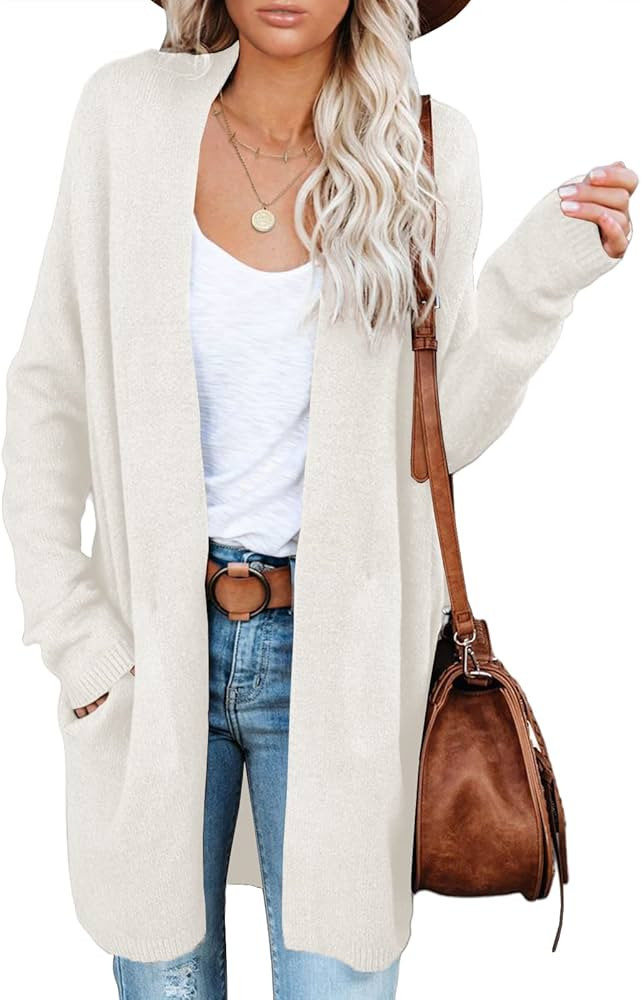 Saodimallsu Womens Open Front Cardigans Sweater Long Sleeve Soft Casual Fall Knit Sweaters with P... | Amazon (US)