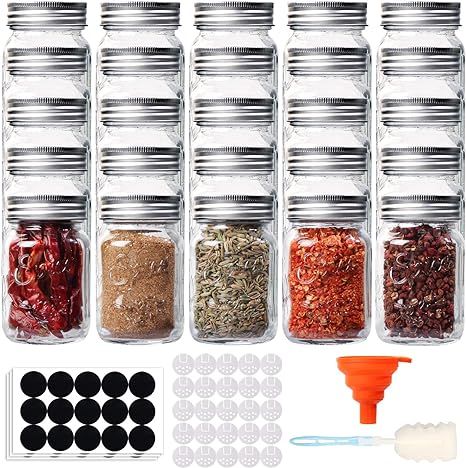 Comrzor 25 Pack 4 OZ Glass Mason Spice Jars, Empty Spice Bottles with Shaker Lids and Airtight Me... | Amazon (US)