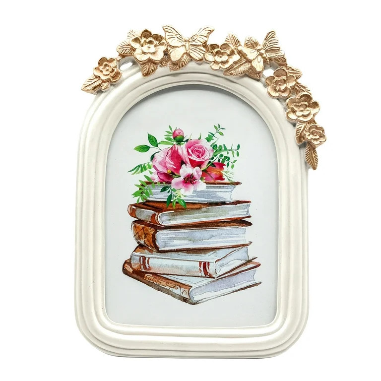 OneDesign Home 5x7 White Tabletop Resin Picture Frame with Gold Butterfly Detail | Walmart (US)