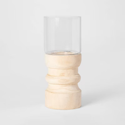 Wood & Glass Hurricane Candle Holder Natural/Clear - Threshold™ | Target