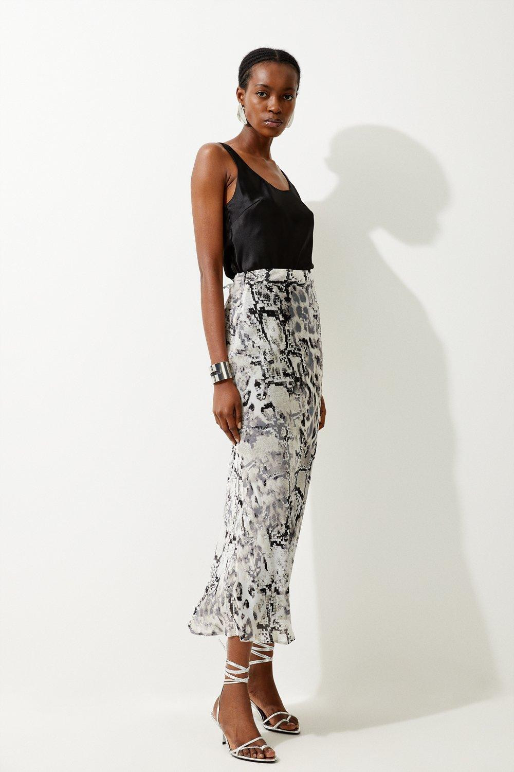 Viscose Woven Midi Skirt | Karen Millen | Karen Millen UK + IE + DE + NL