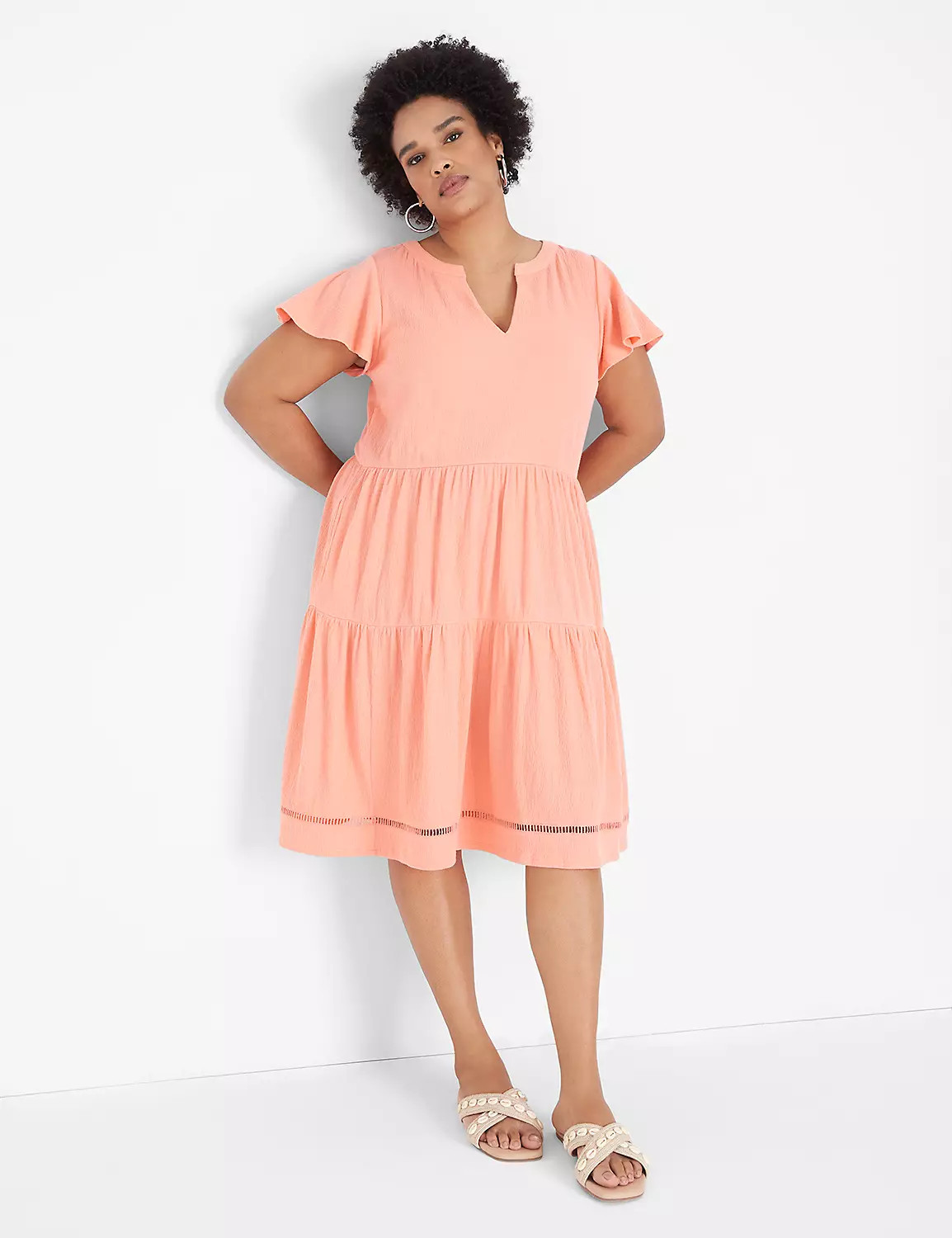 Flutter-Sleeve Tiered Swing Dress | LaneBryant | Lane Bryant (US)