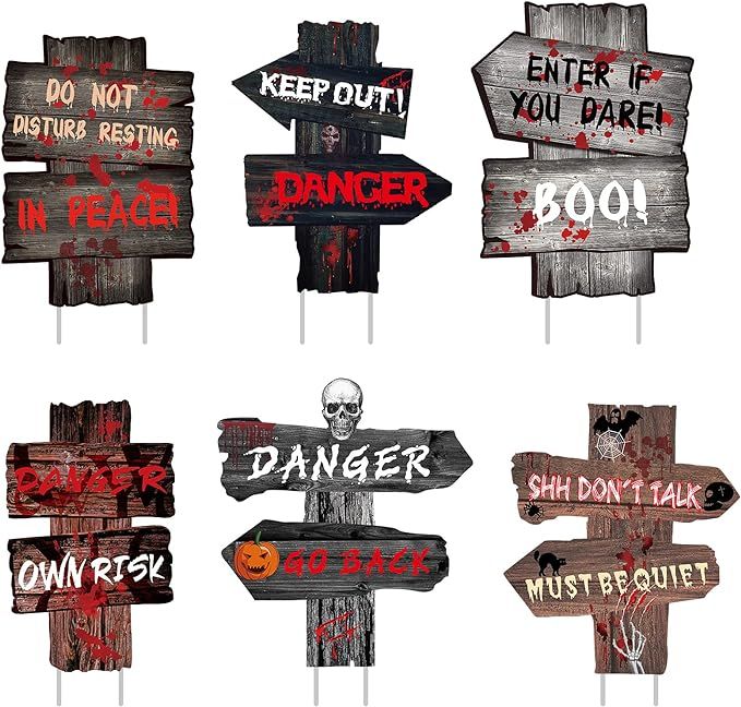 CaseTank Halloween Decorations Outdoor 6 Pack Halloween Decor Yard Signs Beware Warning Bloody Si... | Amazon (US)