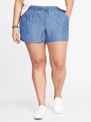 Old Navy Womens Plus-Size Mid-Rise Soft Utility TencelÂ® Shorts Light Wash Size 1X | Old Navy US