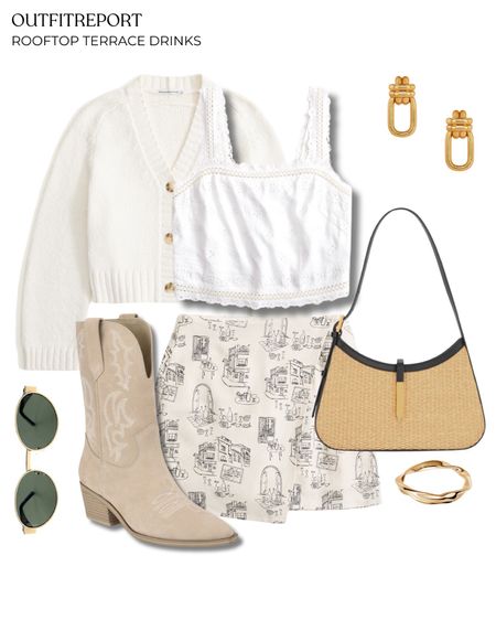 Summer spring outfit mini skirt white top cardigan demellier handbag and cowboy boots 

#LTKbag #LTKstyletip #LTKshoes