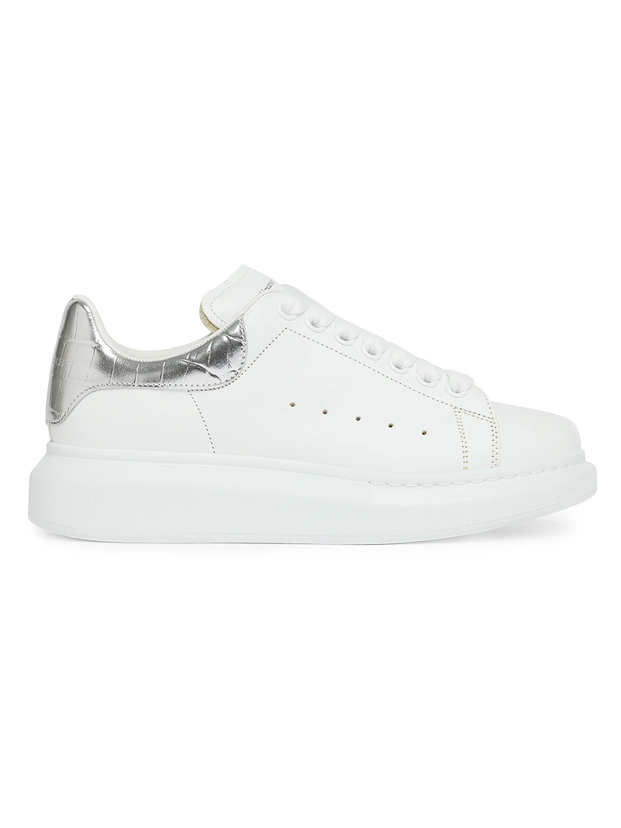 McQueen Oversized Metallic Leather Low-Top Sneakers | Saks Fifth Avenue | Saks Fifth Avenue