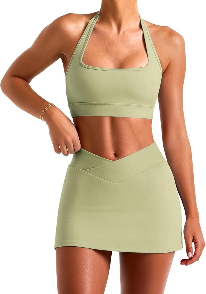 Two Piece Tennis Skirt Sets for Women 2 Piece Mini Skirt Set Going Out Golf Skort Athletic Skirt ... | Amazon (US)