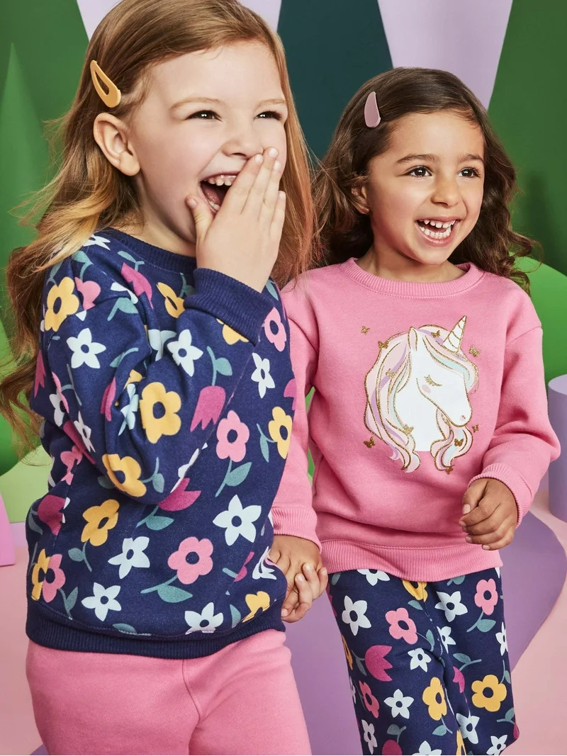 Garanimals Toddler Girl Printed Fleece Sweatshirt with Long Sleeves, Sizes 2T-5T - Walmart.com | Walmart (US)