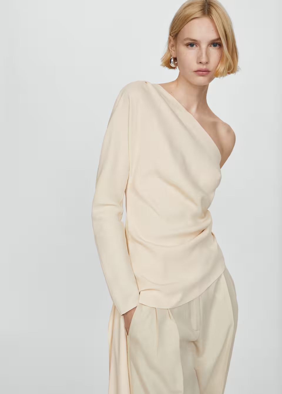 Asymmetric blouse with draped detail -  Women | Mango United Kingdom | MANGO (UK)