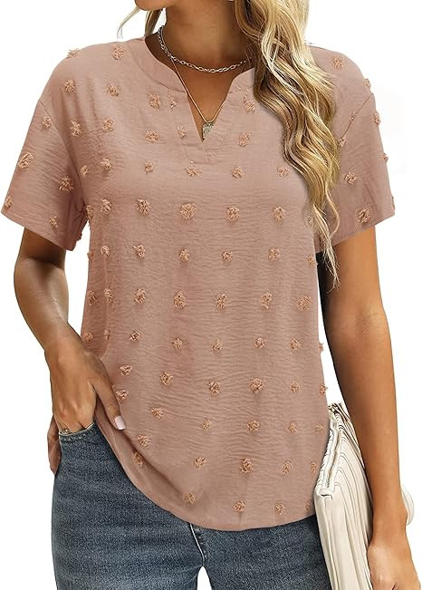KILIG Womens Chiffon Blouse V Neck Short Sleeve Pom Pom Shirts Summer Casual Top | Amazon (US)