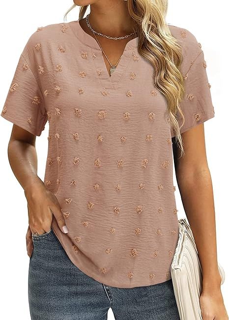 KILIG Womens Chiffon Blouse V Neck Short Sleeve Pom Pom Shirts Summer Casual Top | Amazon (US)