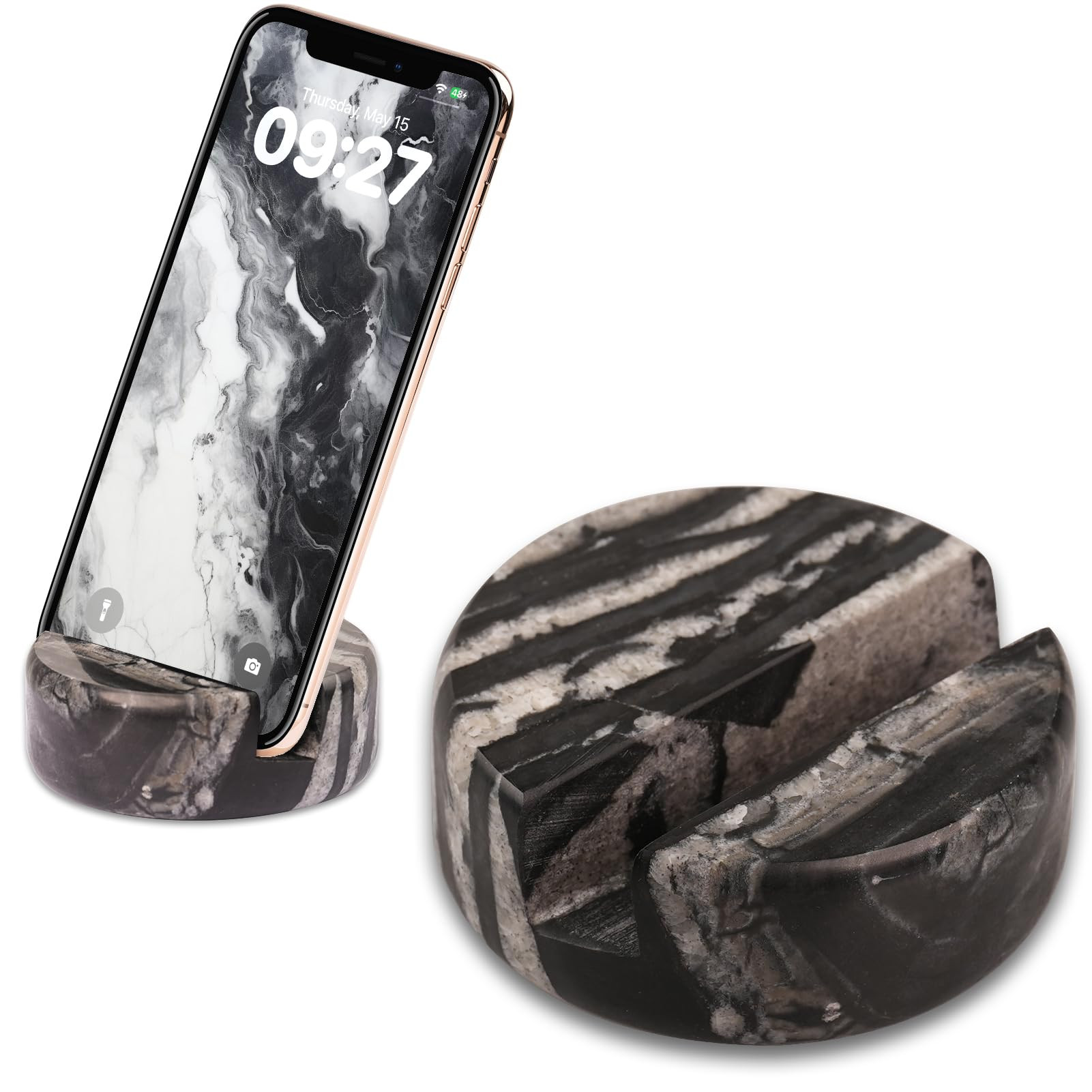 Marble Phone Stand for Desk - Cell Phone Holder for Nightstand Office Decor Telephone Boho Black ... | Amazon (US)