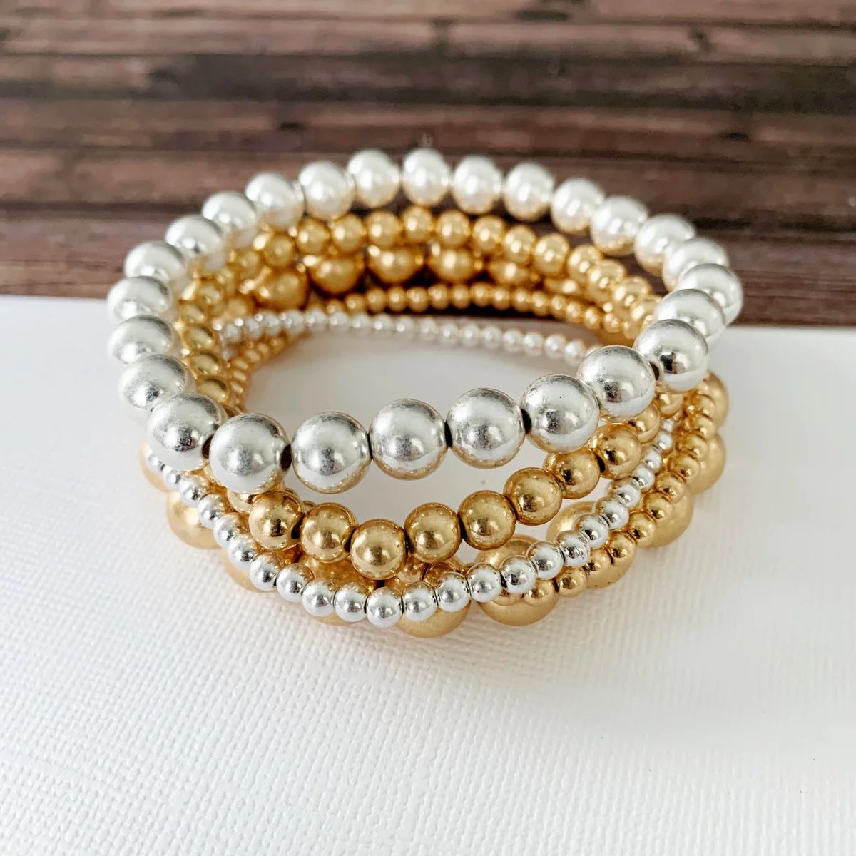 Boutique Bracelet Collection :: PRE-ORDER Nora Matte Mix Gold & Silver Ball Bracelets | Baubles & Bits