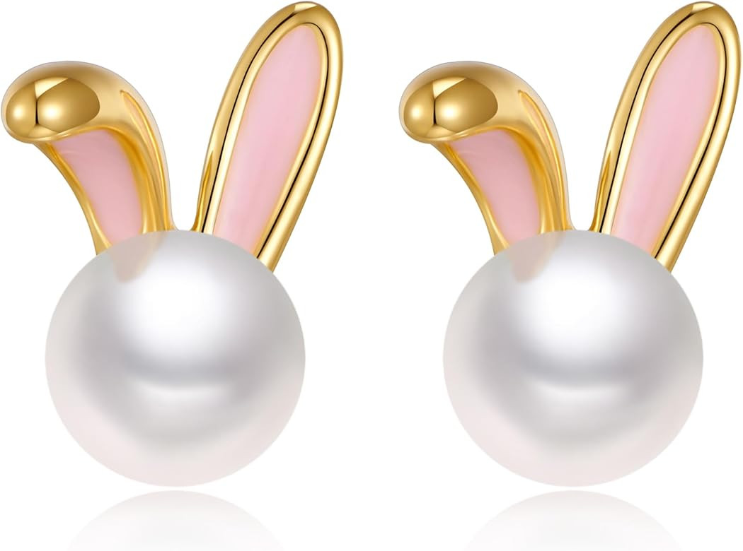 Easter Rabbit Pearl Earrings Dainty Zircon Studs Bunny Carrot Cute Jewelry Gifts | Amazon (US)