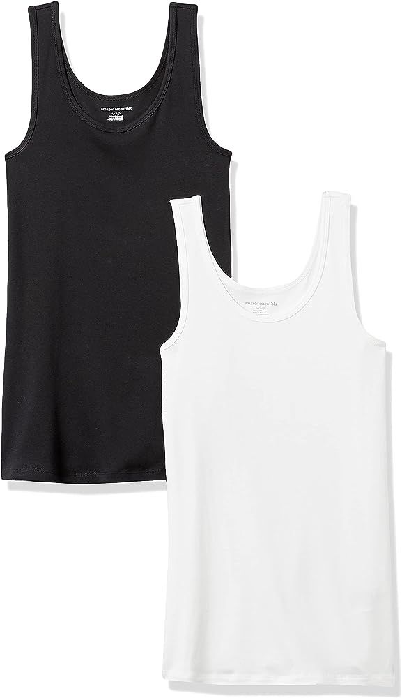 Amazon.com: Amazon Essentials Women's Slim-Fit Tank, Pack of 2, Black/White, Small : Clothing, Sh... | Amazon (US)