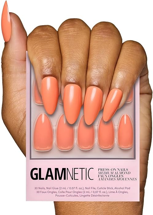 Glamnetic Press On Nails - Soft Tangerine | Medium Almond Orange Fake Nails with Glossy Finish, S... | Amazon (US)