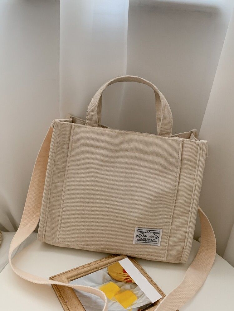 Minimalist Corduroy Top Handle Bag | SHEIN