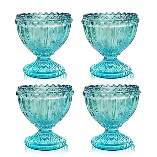 Blue Glass Easter Egg Cup for Soft or Hard Boiled Egg Holder - Pack 4 Egg Holders for Breakfast Brunch, Kitchenware, Coastal Beach House Table Decoration Egg Cup | Amazon (US)
