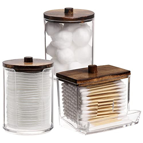 Tbestmax Bathroom Organizer Accessories Set-10 OZ Qtips Holder Storage with Wood Lids, Cotton Ball/Swabs Dispenser, Apothecary Container Jar 3 Pcs | Amazon (US)
