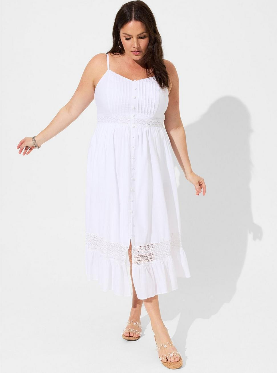 Midi Voile Stripe Lace Sleeveless Dress | Torrid (US & Canada)