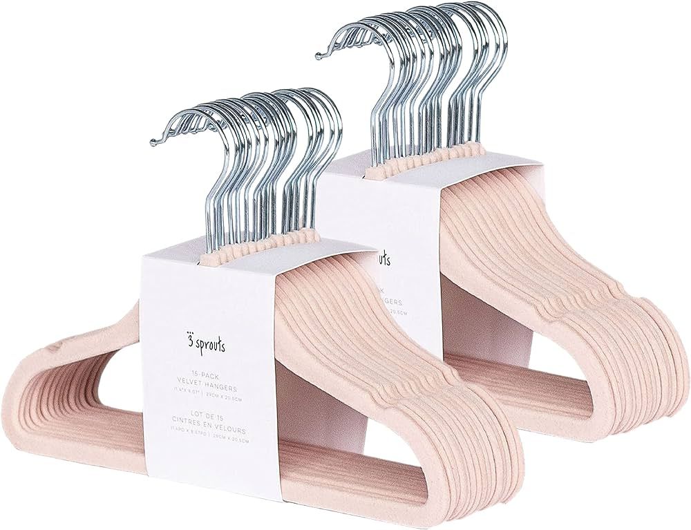 3 Sprouts Baby Velvet, Non-Slip Clothes Hangers - Pack of 30 - Pink | Amazon (US)