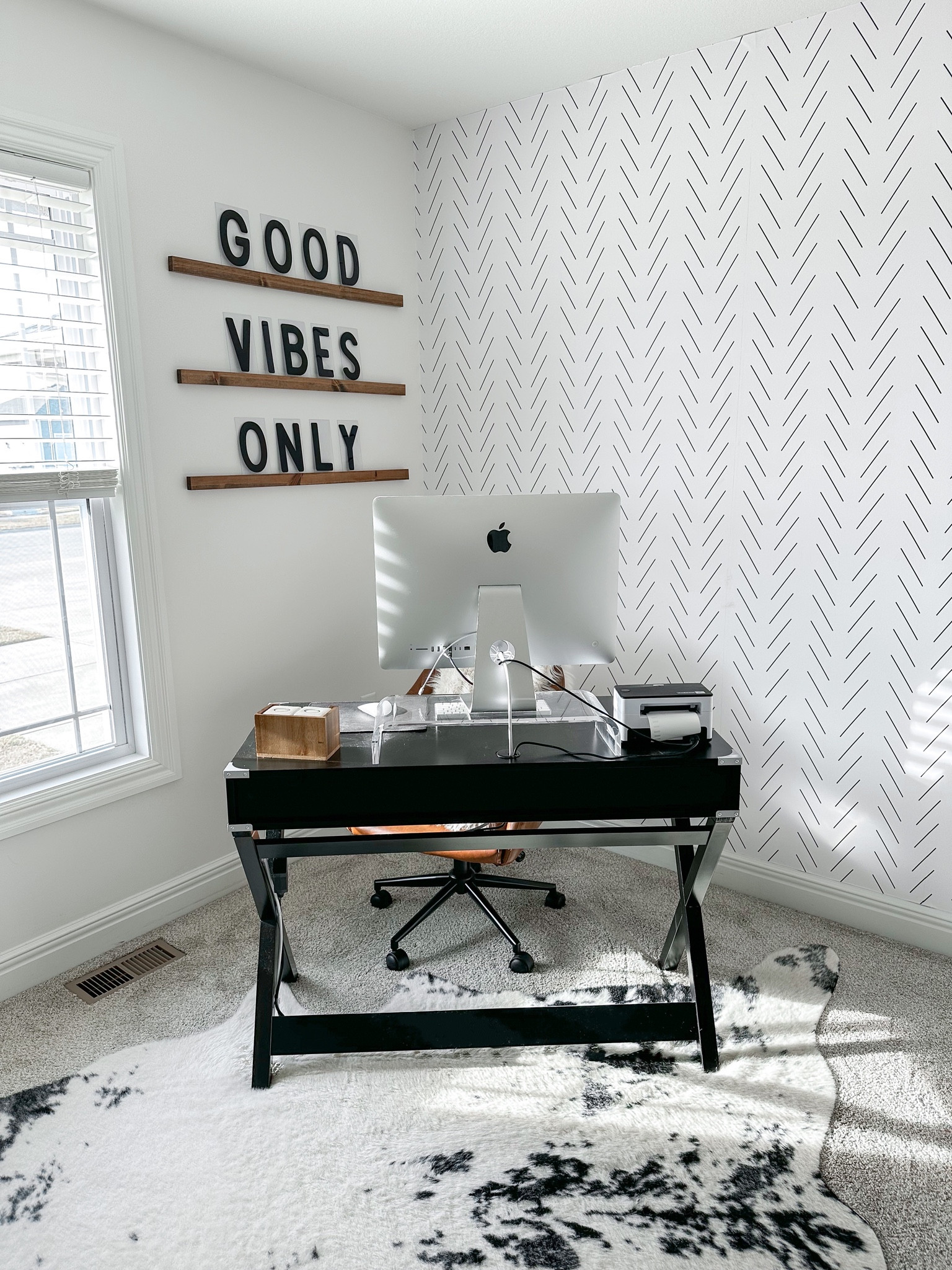 Home Office Decor 🖤

Rug — 5’9”x7’7"
Wooden Wall Decor was homemade. 

home decor | home office | cow hide rug | faux cowhide rug | cloffice inspo | black desk | office desk | mac desktop | leather office chair | desk chair 

#LTKhome #LTKunder100 #LTKunder50