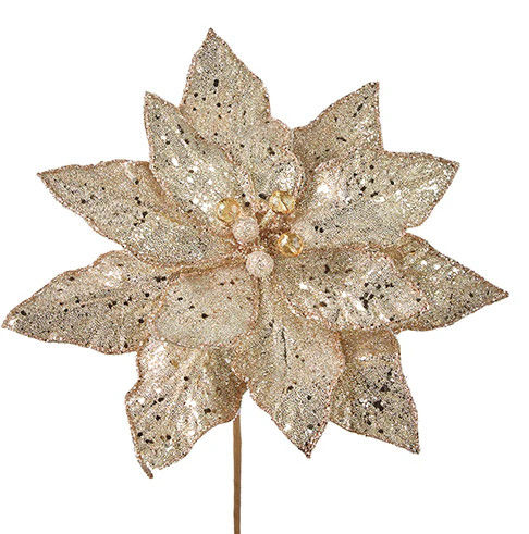 Champagne Glittered Poinsettia Stem | 305 Deco Living & Co