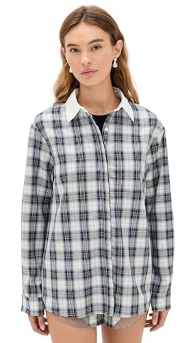 Lioness Women's Vacanza Flannel Shirt, Navy Plaid, S | Amazon (US)