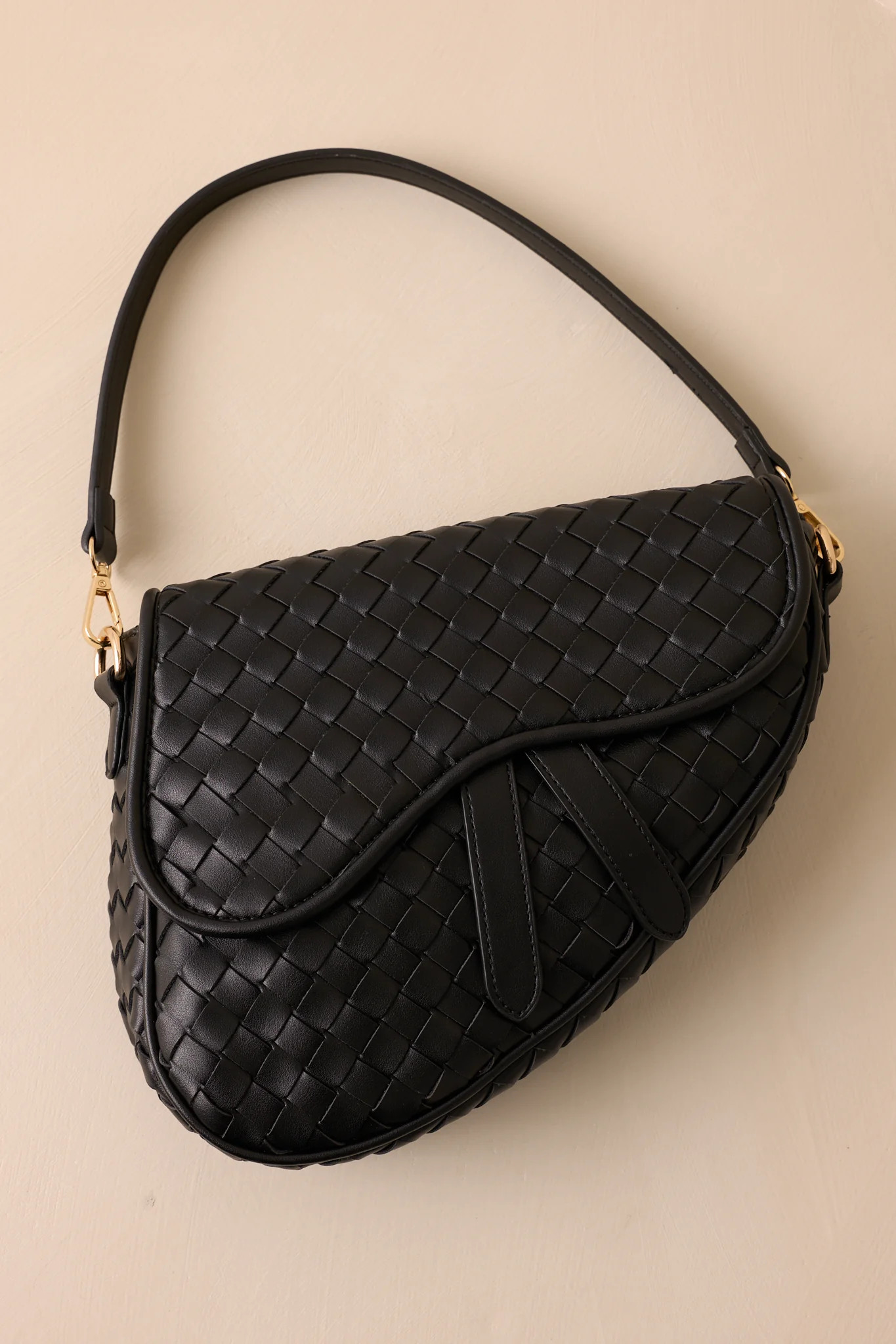 Around City Streets Woven Black Saddlebag | Red Dress