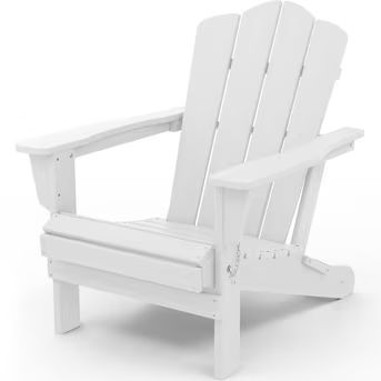 JEAREY Folding Adirondack Chair Stackable White HDPE Frame Stationary Adirondack Chair with White... | Lowe's
