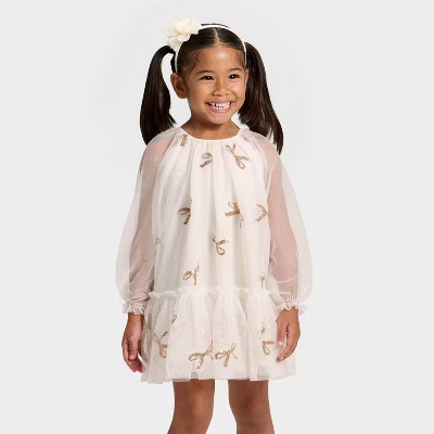 Toddler Girls' Bows Tulle Dress - Cat & Jack™ Cream 2T | Target