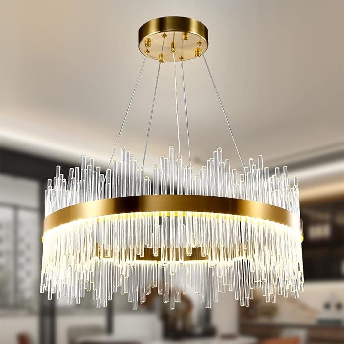 Modern Crystal Chandelier Gold Ceiling Lights, LED Pendant Light Round, Crystal Hanging Lamp for ... | Amazon (US)