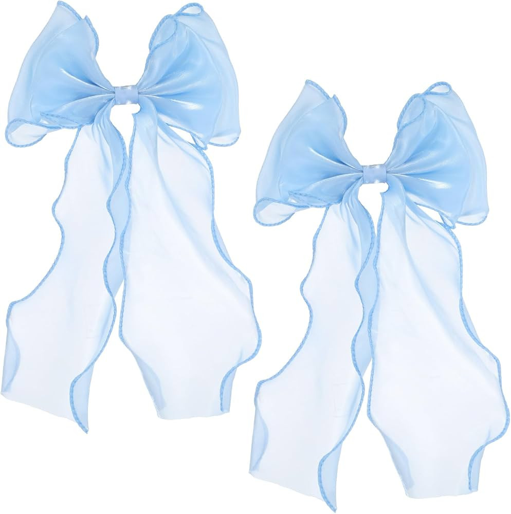 DOPENSPI 2PCS Large Blue Hair Bow Clips for Women Girls, Elegant Silk Yarn Ribbon Bow Hair Barret... | Amazon (US)