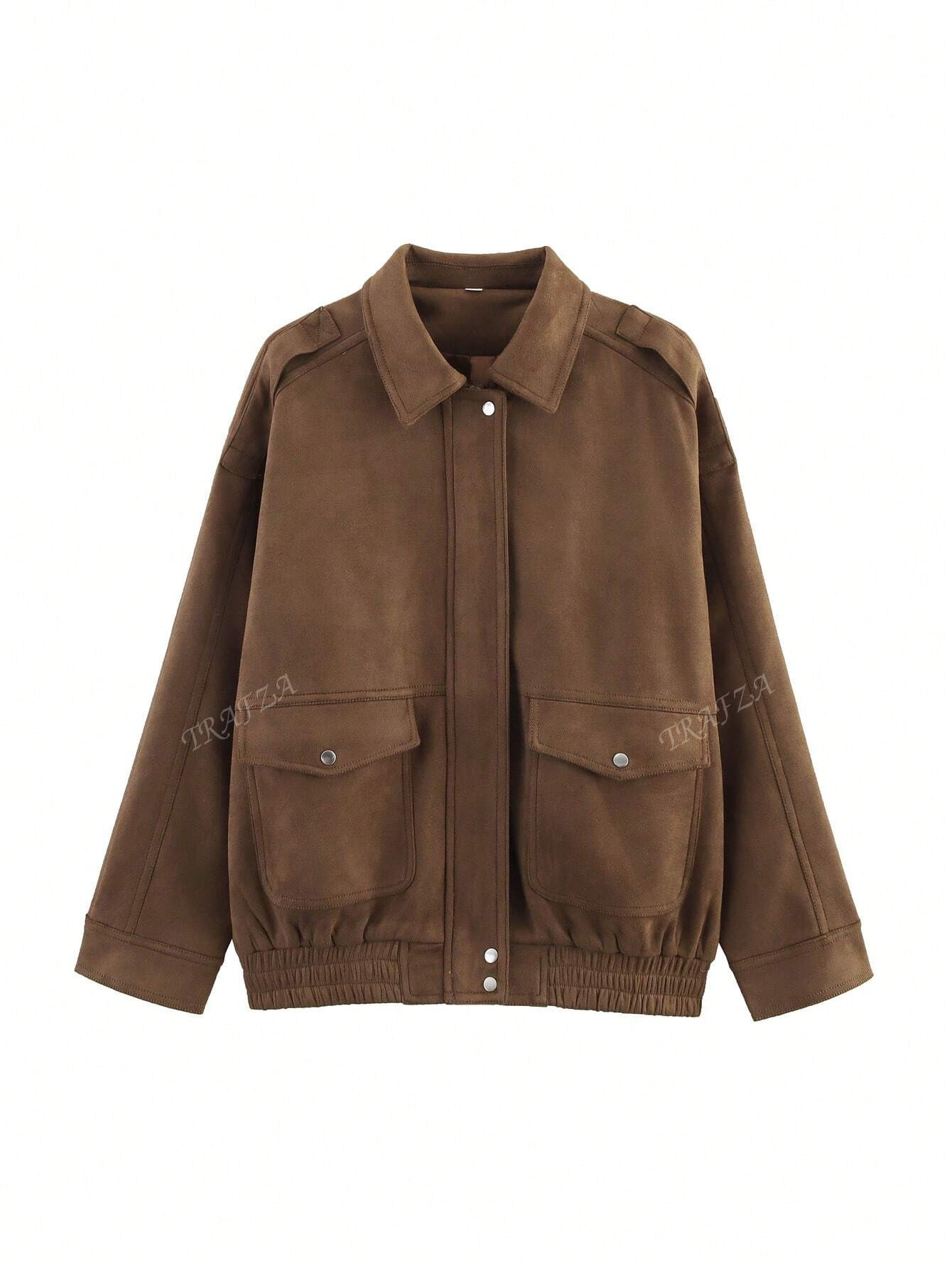 Chaqueta Casual Suelta De Manga Larga Con Cremallera Para Mujer TRAFZA, Primavera | SHEIN