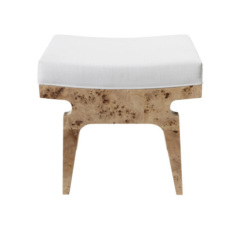 Worlds Away Fergie Rectangular Stool With White Linen Cushion in Burl Wood | Gracious Style