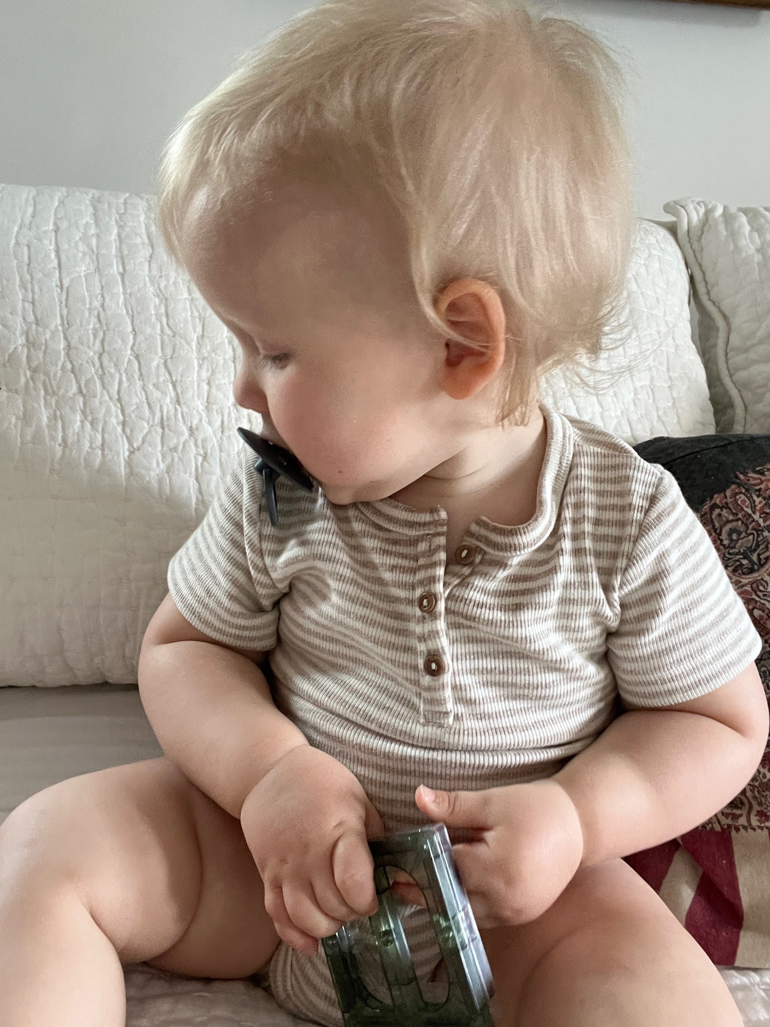 Baby boy soft neutral striped onesie. 

#LTKfamily #LTKbaby #LTKkids