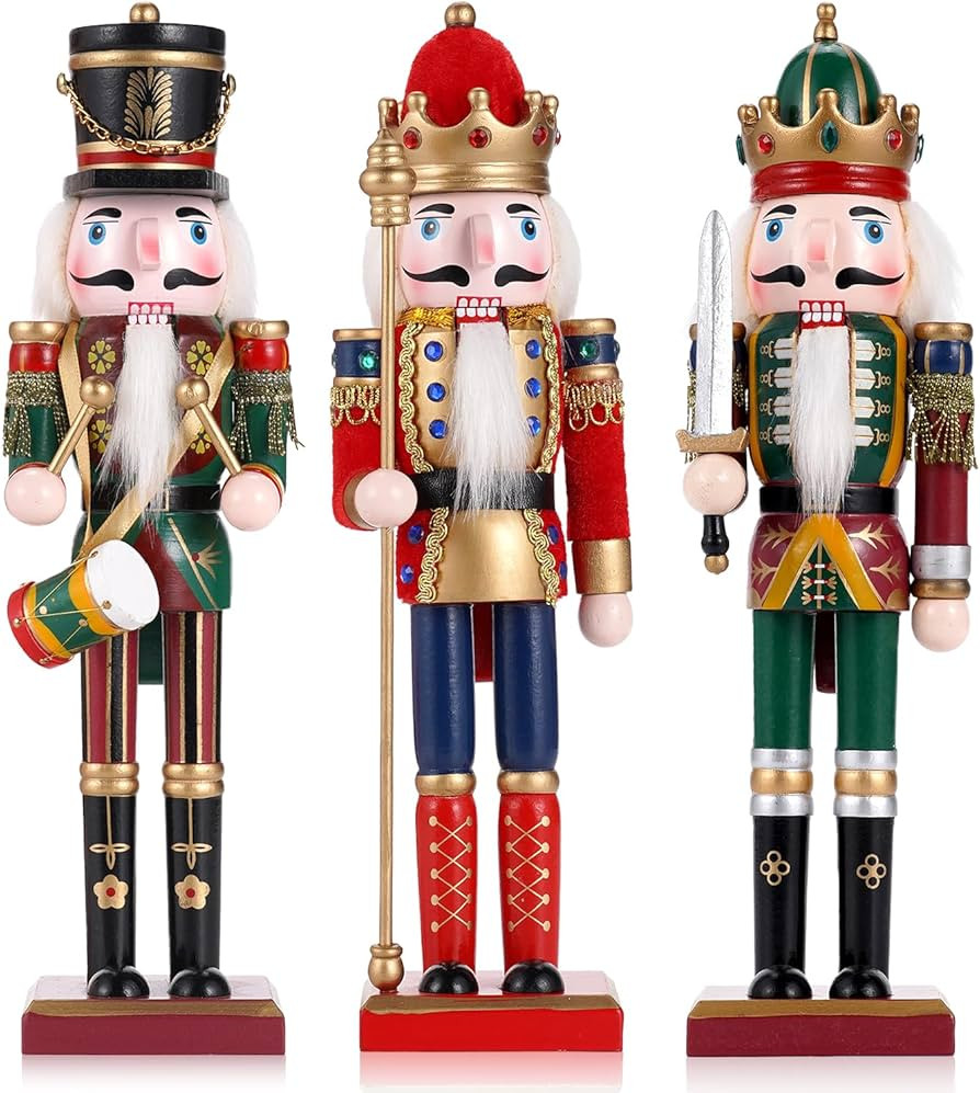 3 Pcs Wooden Christmas Nutcracker Soldier,30CM Traditional Painted Nutcracker Figures,Festive Col... | Amazon (US)