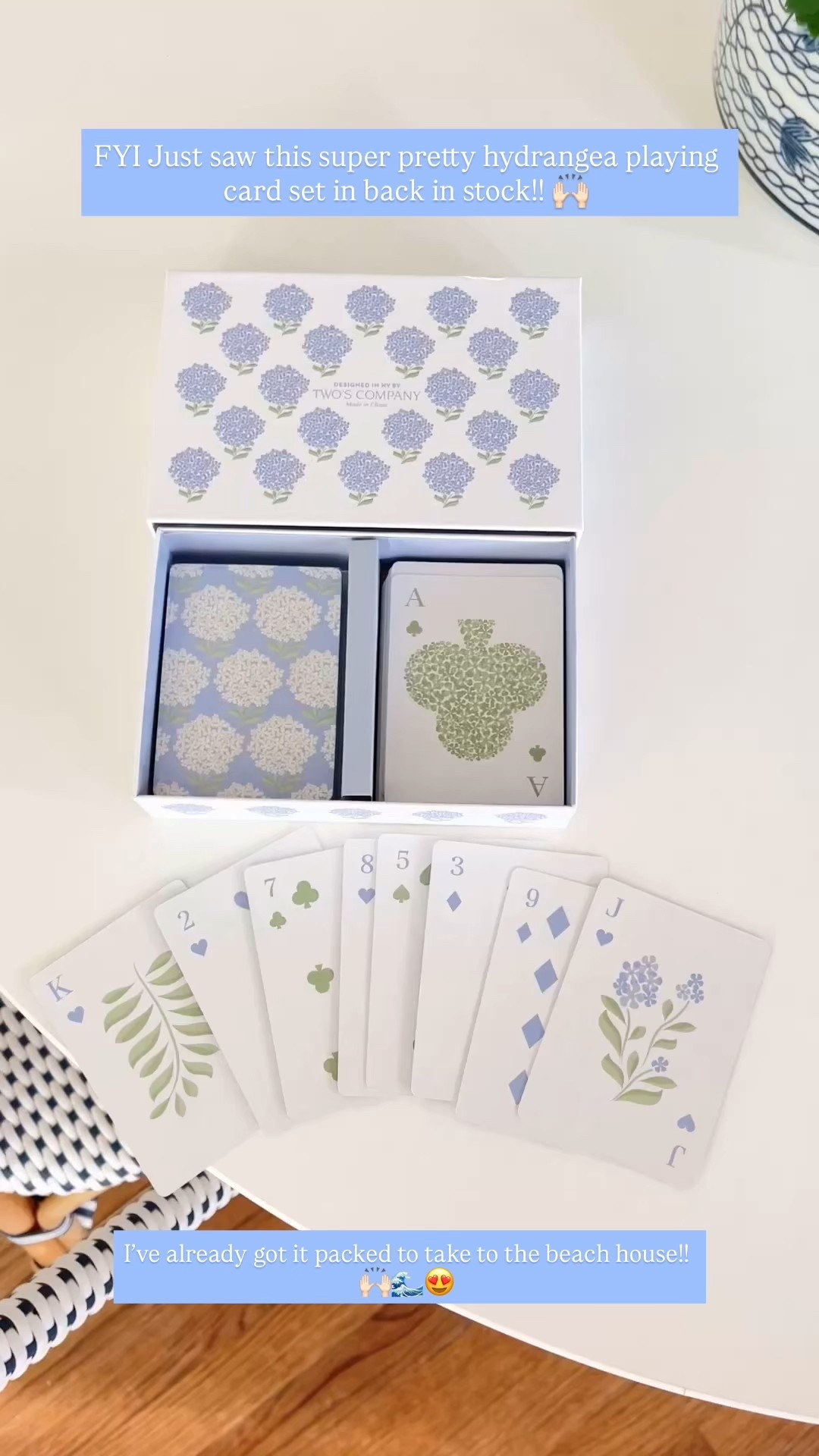 Back in stock alert!! The prettiest hydrangea playing card set this comes with 2 decks!! So perfect for the coastal home lover!! 🌊🤍

#LTKHome #LTKFindsUnder50