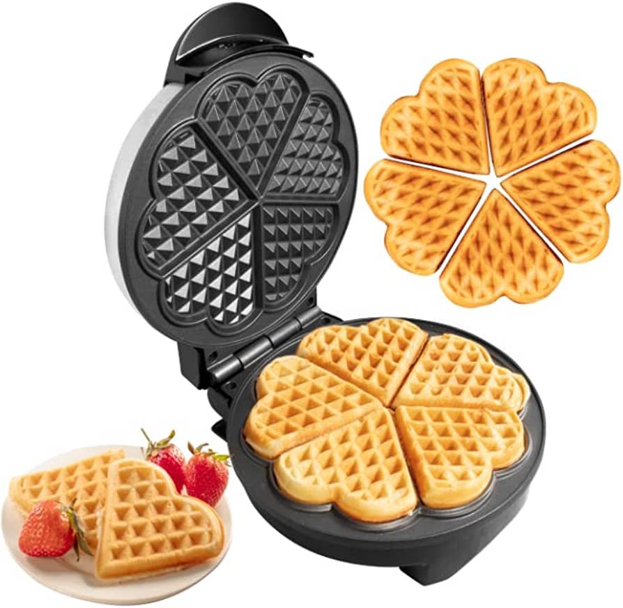 Heart Waffle Maker- Non-Stick Waffle Griddle Iron with Browning Control- 5 Heart-Shaped Waffles | Amazon (US)