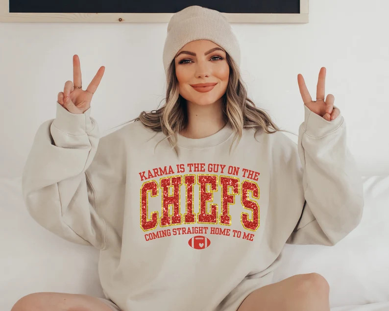 Kc Chiefs Sweatshirt, Karma is the Guy on the Chiefs Coming Straight Home to Me Tee, Travis Kelce... | Etsy (US)