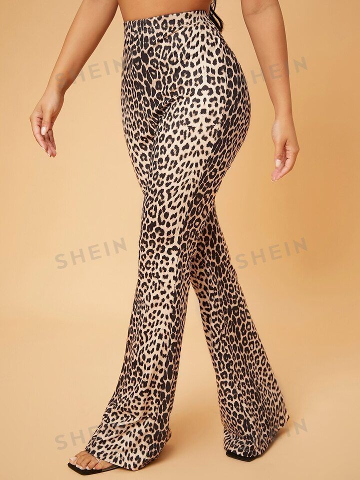 SHEIN SXY Spring And Autumn High Waisted Leopard Print Flare Pants Party Date Pants | SHEIN