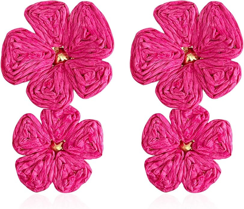 Raffia Flower Earrings Bohemian Lightweight Woven Straw Wicker Lafite Earrings Boho Summer Beach ... | Amazon (US)