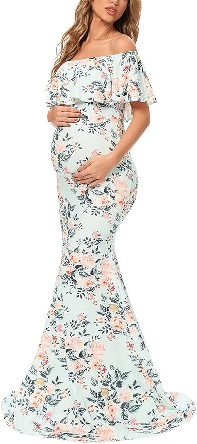 Glampunch Womens Off Shoulder Maternity Dress Ruffles Elegant Slim Gowns Fit Maxi Photography Dre... | Amazon (US)