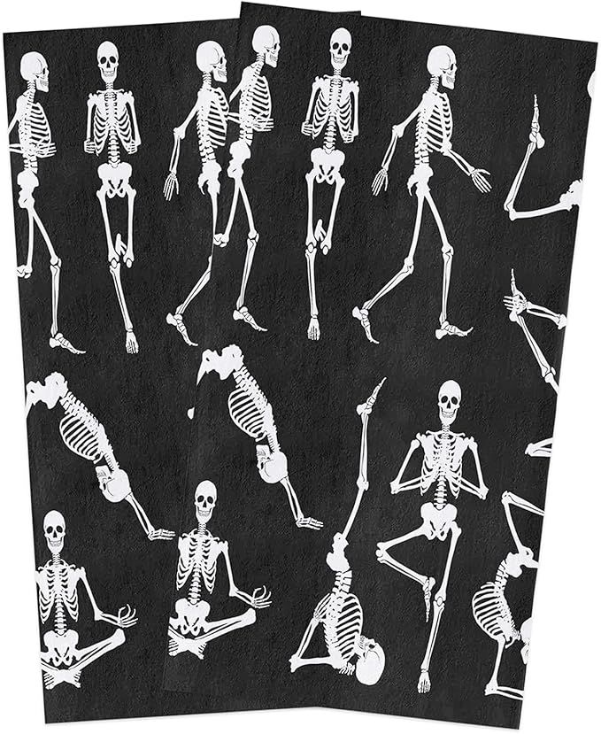 Chic Decor Home Halloween Kitchen Towels Funny Skeleton Yoga Tea Towel Microfiber Absorbent Washa... | Amazon (US)