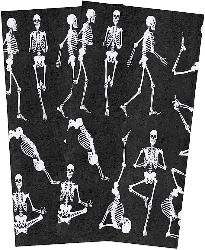 Chic Decor Home Halloween Kitchen Towels Funny Skeleton Yoga Tea Towel Microfiber Absorbent Washa... | Amazon (US)