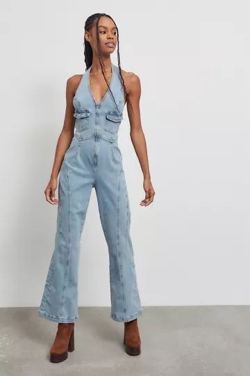 UO Farrah Denim Halter Jumpsuit | Urban Outfitters (US and RoW)